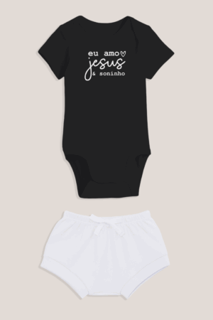 Conjunto de Body para Bebê - Curto Unissex - Eu amo Jesus e soninho